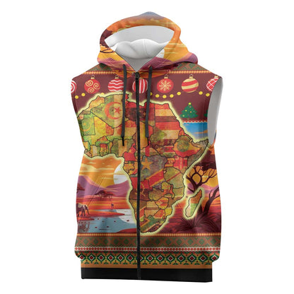 African Christmas Sleeveless Zip Hoodie Afro Heritage and Celebrated - African Pride