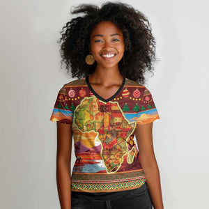 African Christmas Women V-Neck T-Shirt Afro Heritage and Celebrated