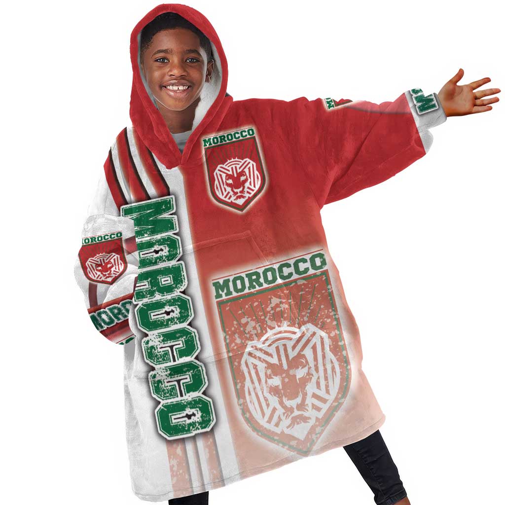 Morocco Soccer Kid Wearable Blanket Hoodie Atlas Lions Football - Road To Champion