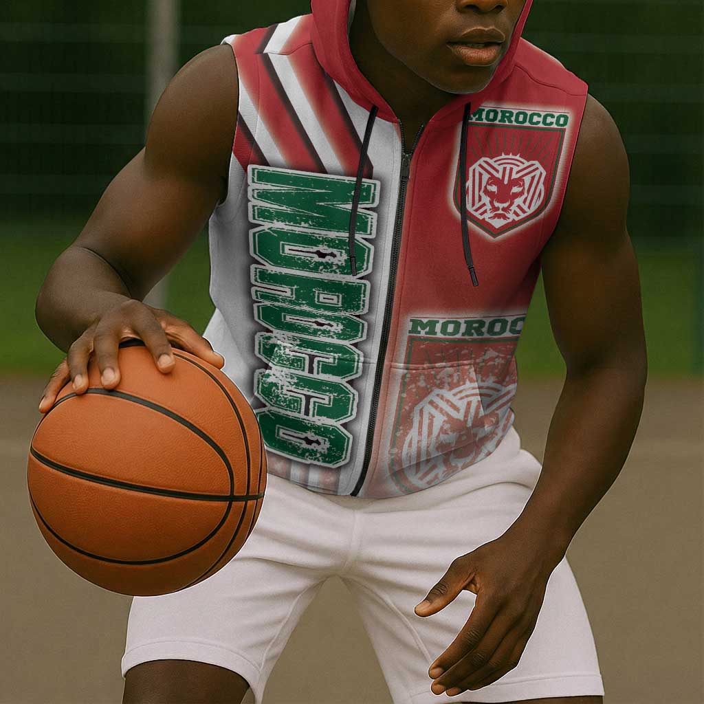 Morocco Soccer Sleeveless Zip Hoodie Atlas Lions Football - Road To Champion - African Pride