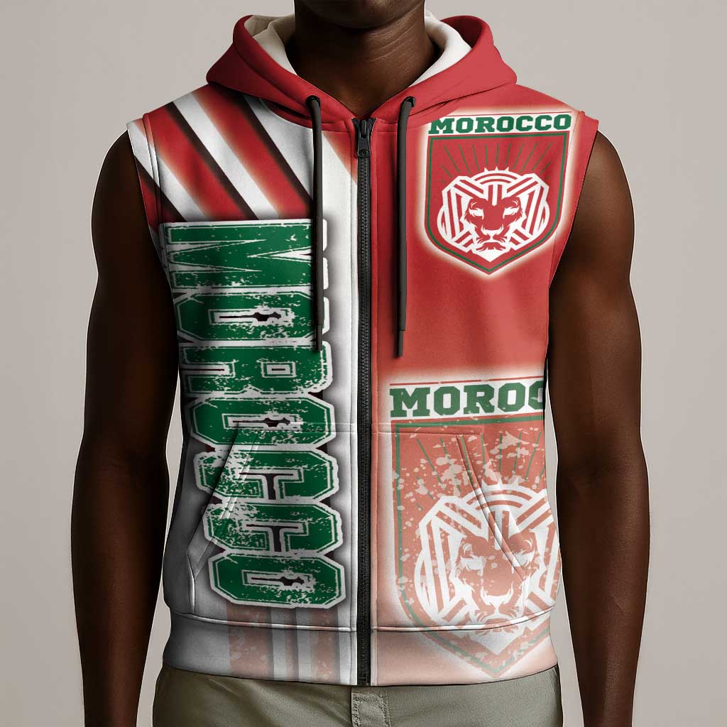Morocco Soccer Sleeveless Zip Hoodie Atlas Lions Football - Road To Champion - African Pride