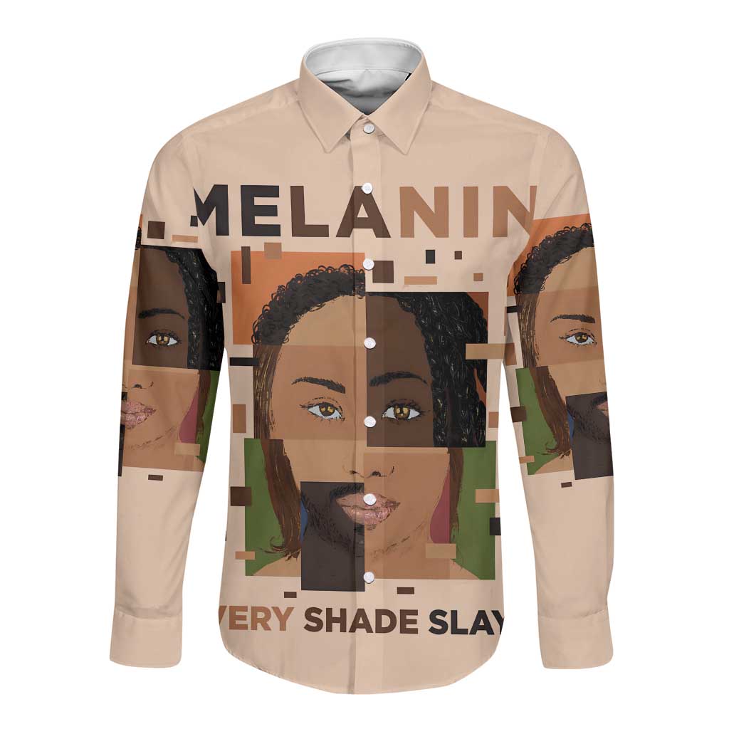 Melanin Every Shade Slays Long Sleeve Button Shirt Afro Women