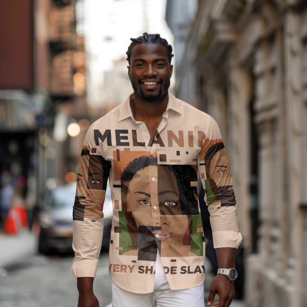Melanin Every Shade Slays Long Sleeve Button Shirt Afro Women