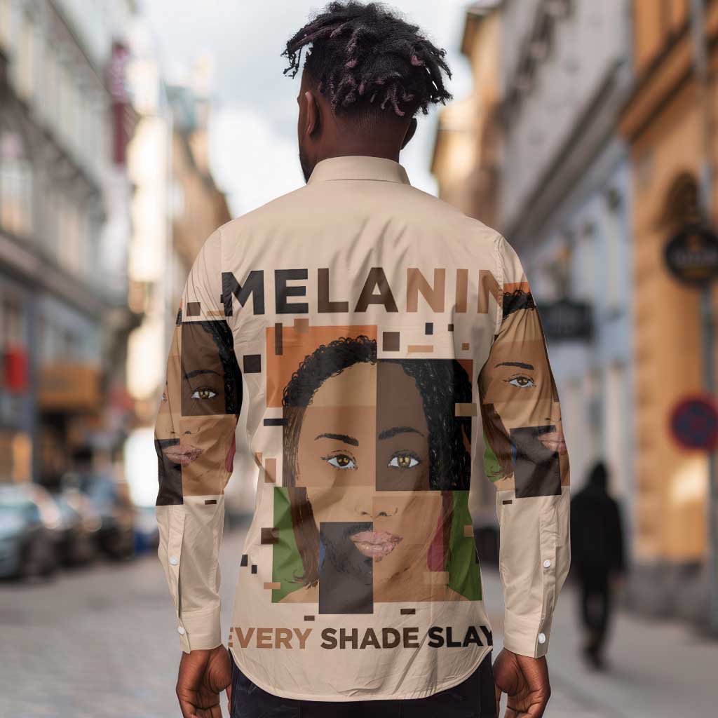 Melanin Every Shade Slays Long Sleeve Button Shirt Afro Women