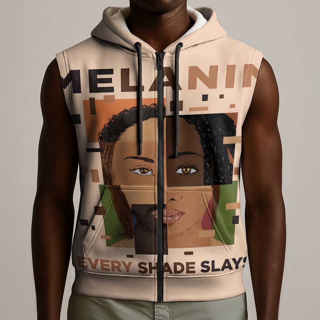 Melanin Every Shade Slays Sleeveless Zip Hoodie Afro Women - African Pride