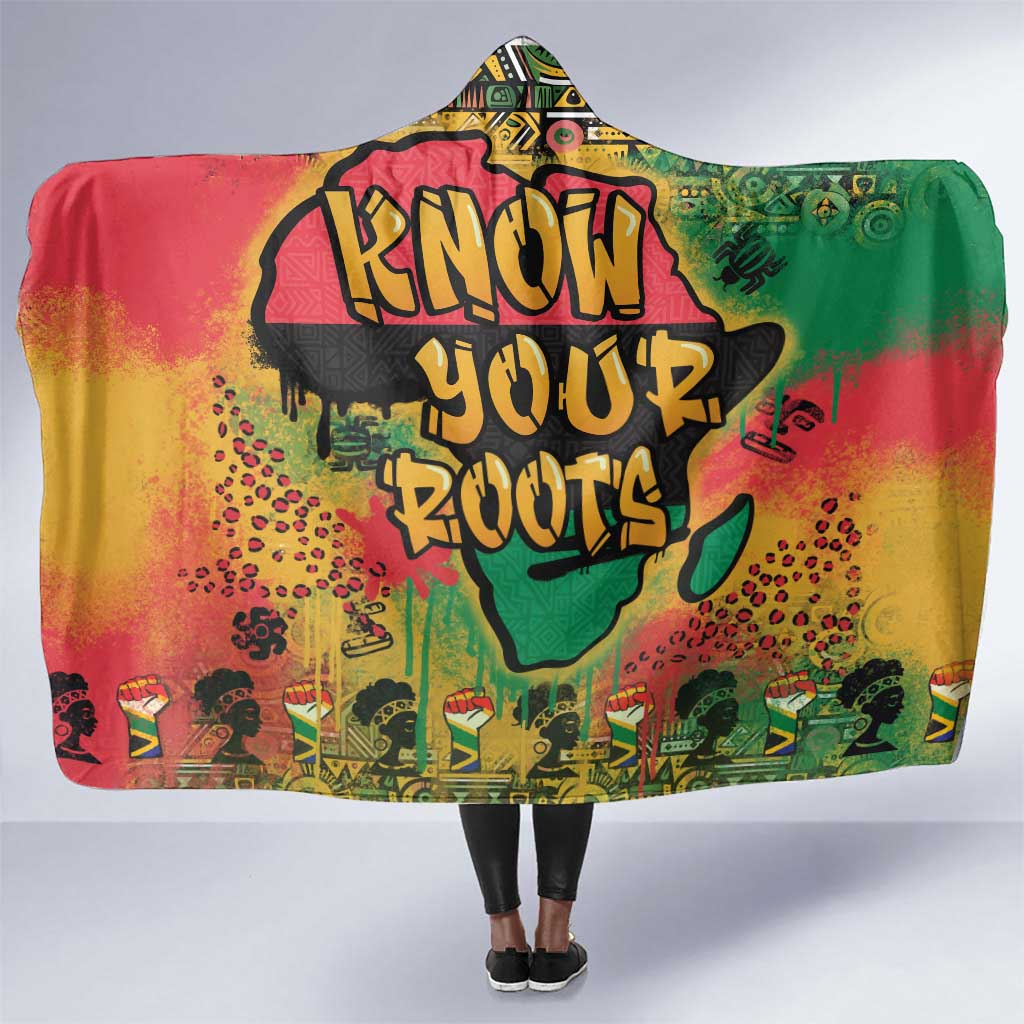 Africa Map Graffiti Hooded Blanket Know You Roots Art Style