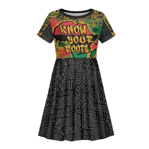 Africa Map Graffiti Kid Short Sleeve Dress Know You Roots Art Style