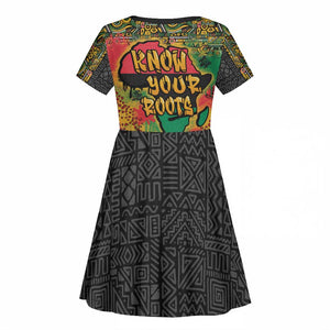 Africa Map Graffiti Kid Short Sleeve Dress Know You Roots Art Style