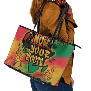 Africa Map Graffiti Leather Tote Bag Know You Roots Art Style