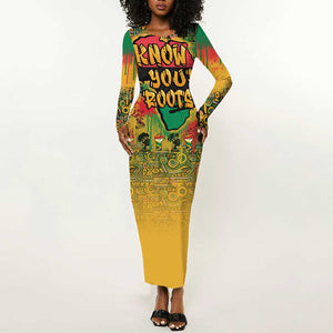 Africa Map Graffiti Long Sleeve Bodycon Dress Know You Roots Art Style