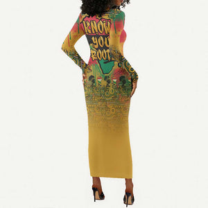 Africa Map Graffiti Long Sleeve Bodycon Dress Know You Roots Art Style