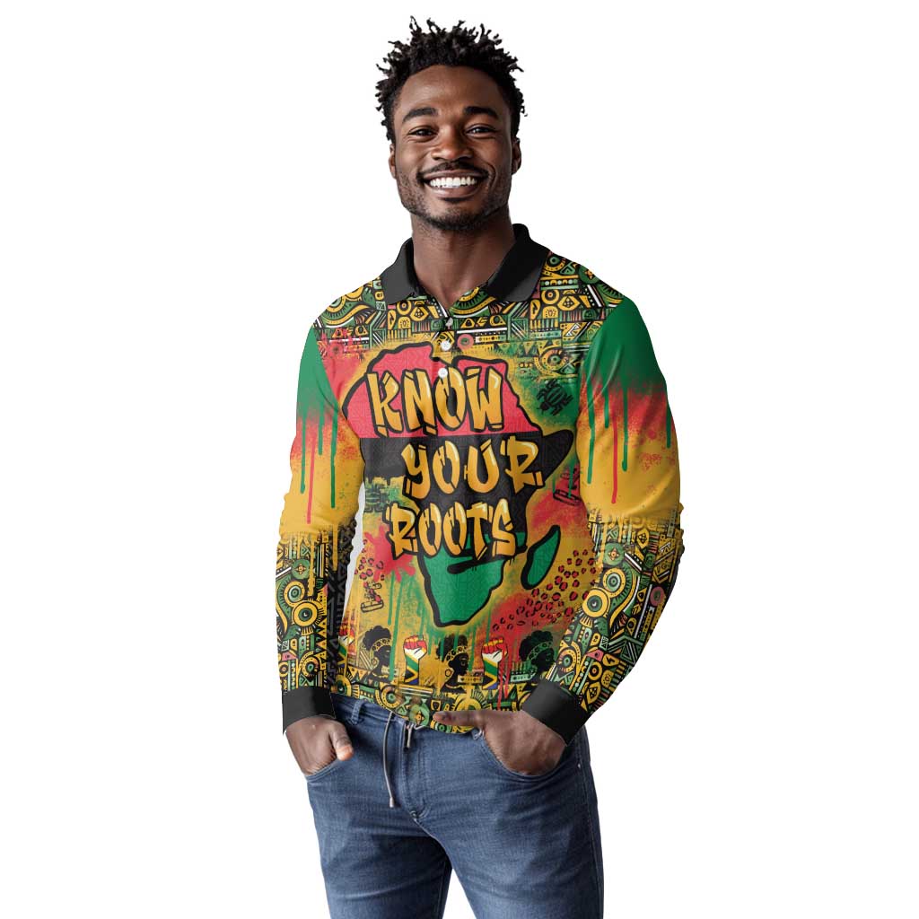 Africa Map Graffiti Long Sleeve Polo Shirt Know You Roots Art Style