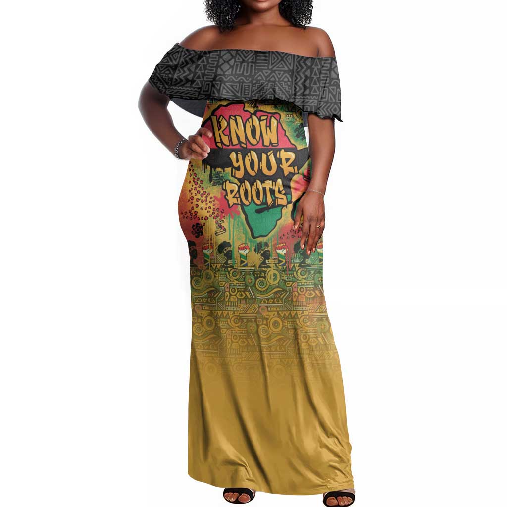 Africa Map Graffiti Off Shoulder Maxi Dress Know You Roots Art Style