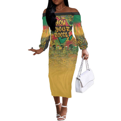 Africa Map Graffiti Off The Shoulder Long Sleeve Dress Know You Roots Art Style