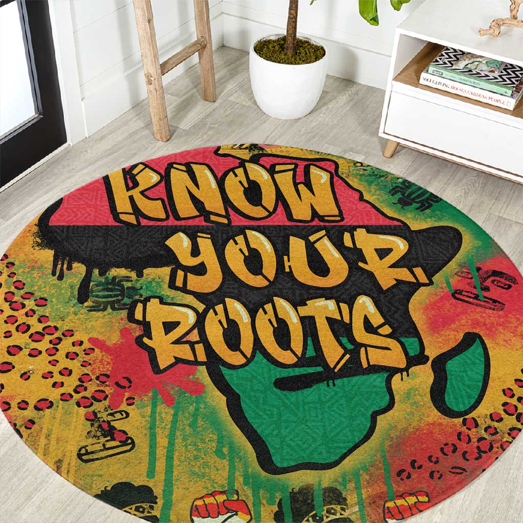 Africa Map Graffiti Round Carpet Know You Roots Art Style