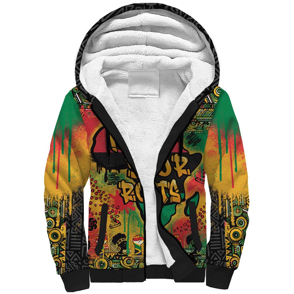 Africa Map Graffiti Sherpa Hoodie Know You Roots Art Style