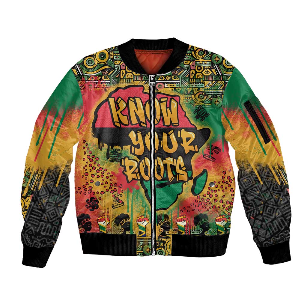 Africa Map Graffiti Sleeve Zip Bomber Jacket Know You Roots Art Style