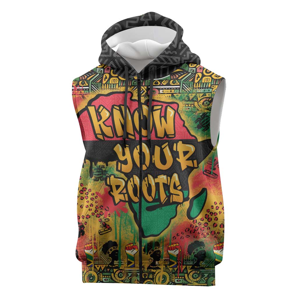 Africa Map Graffiti Sleeveless Zip Hoodie Know You Roots Art Style - African Pride