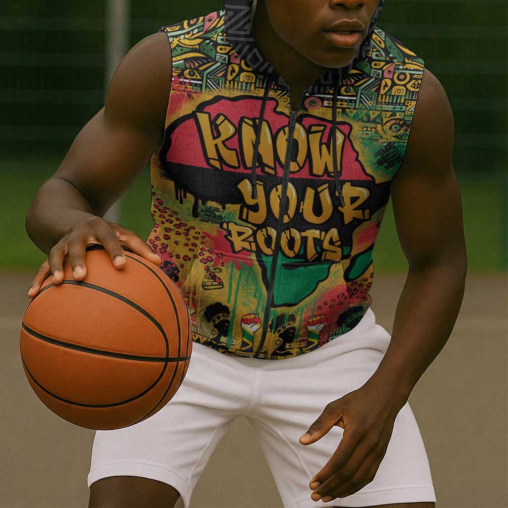 Africa Map Graffiti Sleeveless Zip Hoodie Know You Roots Art Style - African Pride
