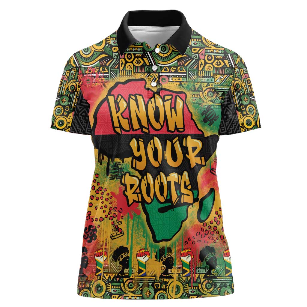 Africa Map Graffiti Women Polo Shirt Know You Roots Art Style