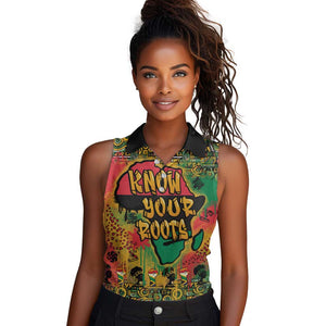 Africa Map Graffiti Women Sleeveless Polo Shirt Know You Roots Art Style