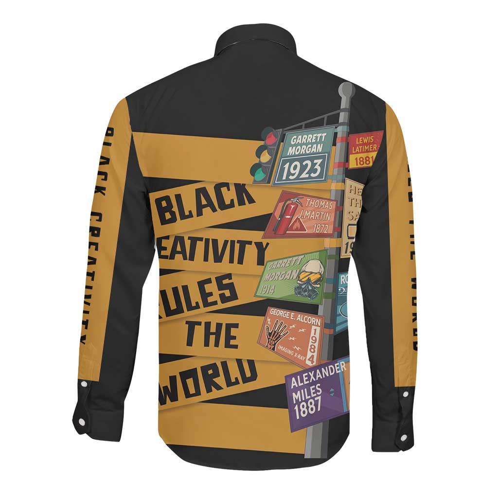 African Creativity Long Sleeve Button Shirt Black Creativity Rules The World