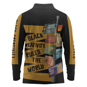 African Creativity Long Sleeve Polo Shirt Black Creativity Rules The World