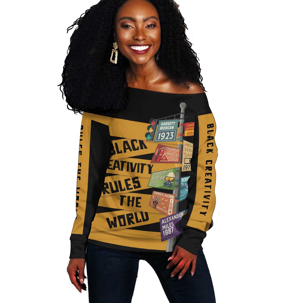 African Creativity Off Shoulder Sweater Black Creativity Rules The World