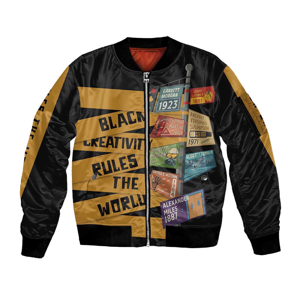 African Creativity Sleeve Zip Bomber Jacket Black Creativity Rules The World