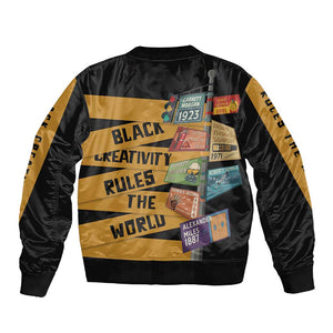 African Creativity Sleeve Zip Bomber Jacket Black Creativity Rules The World