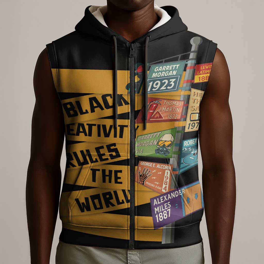 African Creativity Sleeveless Zip Hoodie Black Creativity Rules The World - African Pride