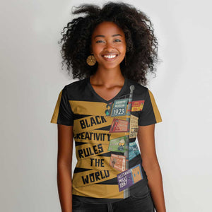 African Creativity Women V-Neck T-Shirt Black Creativity Rules The World