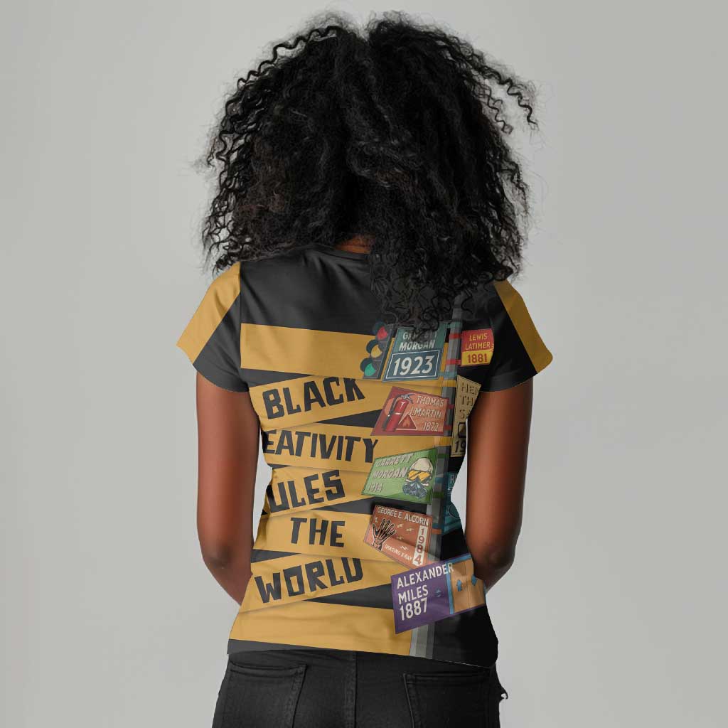 African Creativity Women V-Neck T-Shirt Black Creativity Rules The World