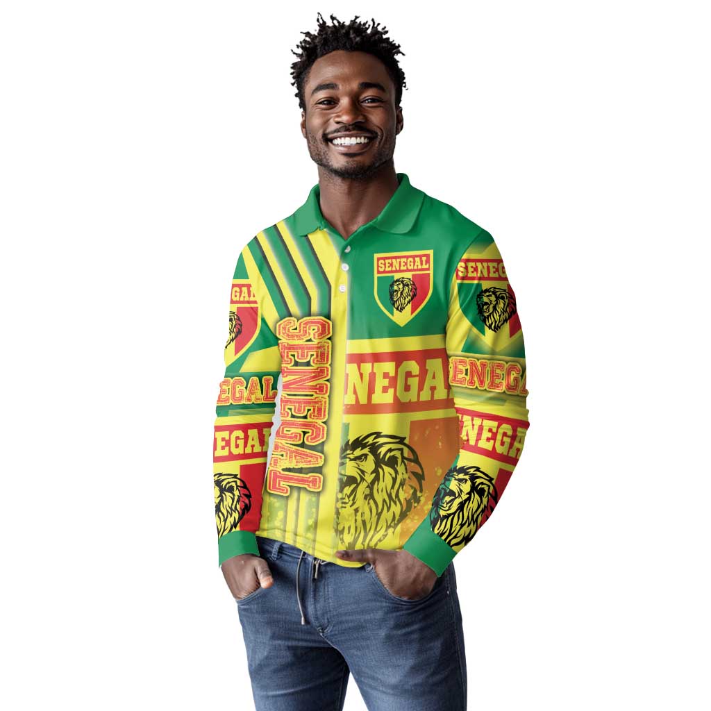 Senegal Soccer Long Sleeve Polo Shirt Lions of Teranga Football - Road To Champion