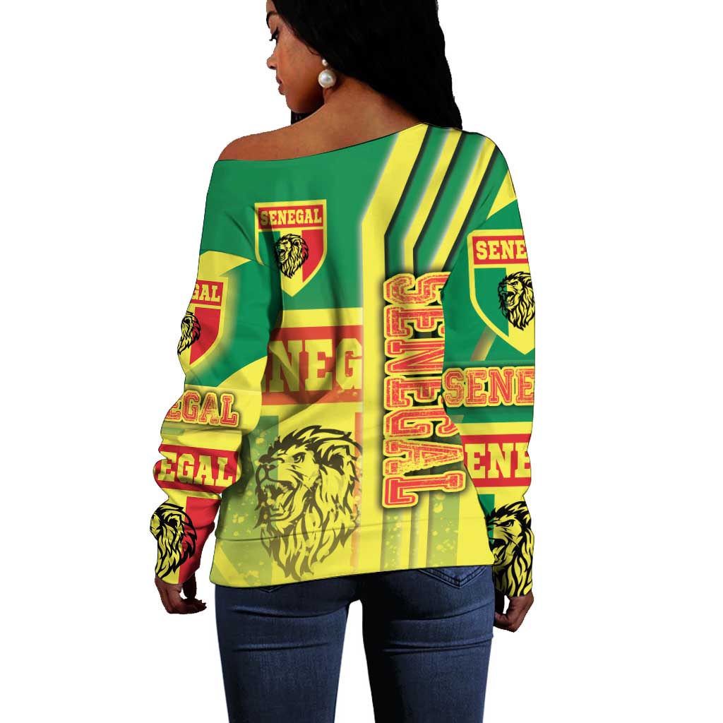 Senegal Soccer Off Shoulder Sweater Lions of Teranga Football - Road To Champion