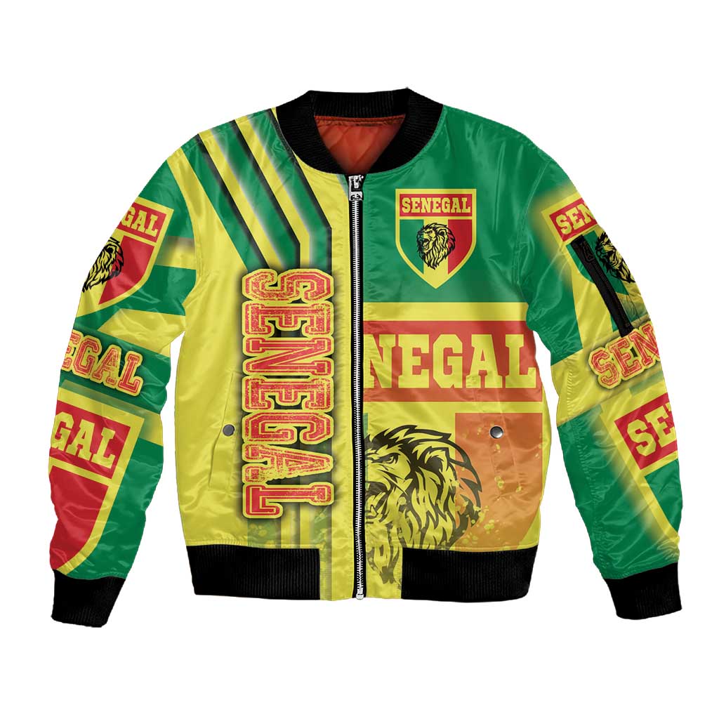 Senegal Soccer Sleeve Zip Bomber Jacket Lions of Teranga Football - Road To Champion