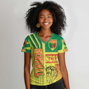 Senegal Soccer Women V-Neck T-Shirt Lions of Teranga Football - Road To Champion