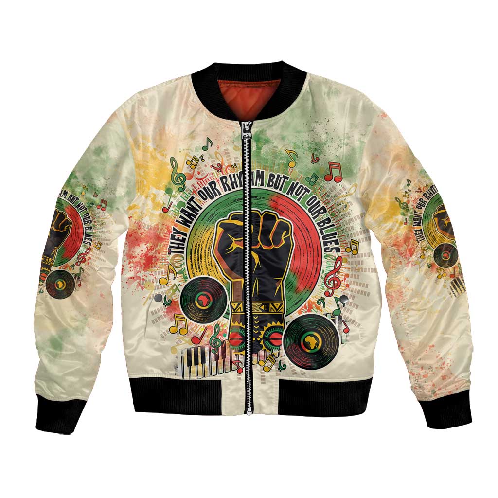 They Want Our Rhythm Not Our Blues Bomber Jacket Afro Pride Music
