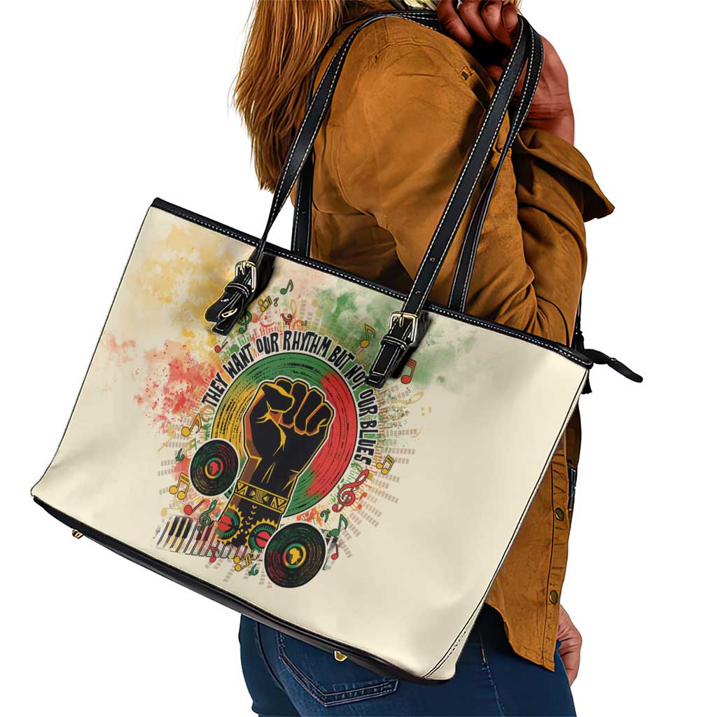They Want Our Rhythm Not Our Blues Leather Tote Bag Afro Pride Music