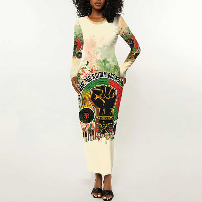 They Want Our Rhythm Not Our Blues Long Sleeve Bodycon Dress Afro Pride Music DT03
