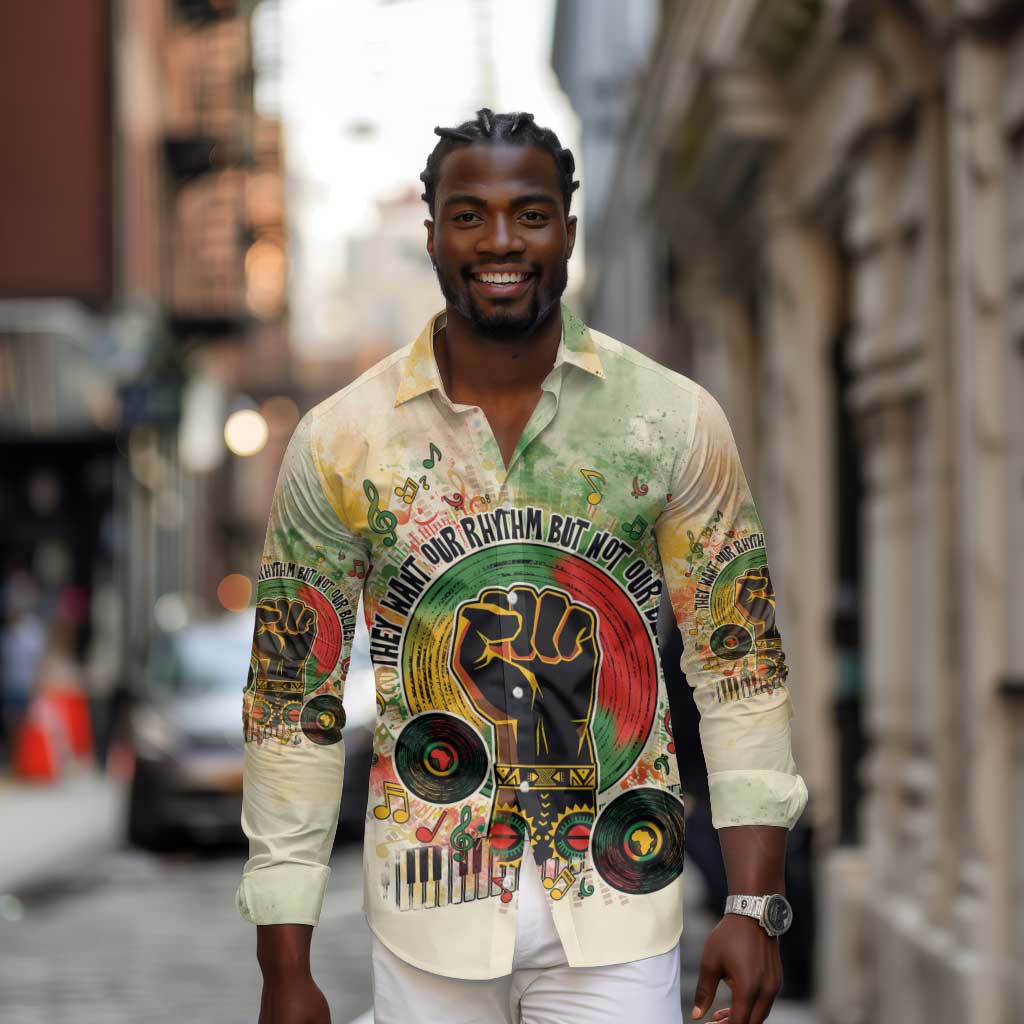 They Want Our Rhythm Not Our Blues Long Sleeve Button Shirt Afro Pride Music