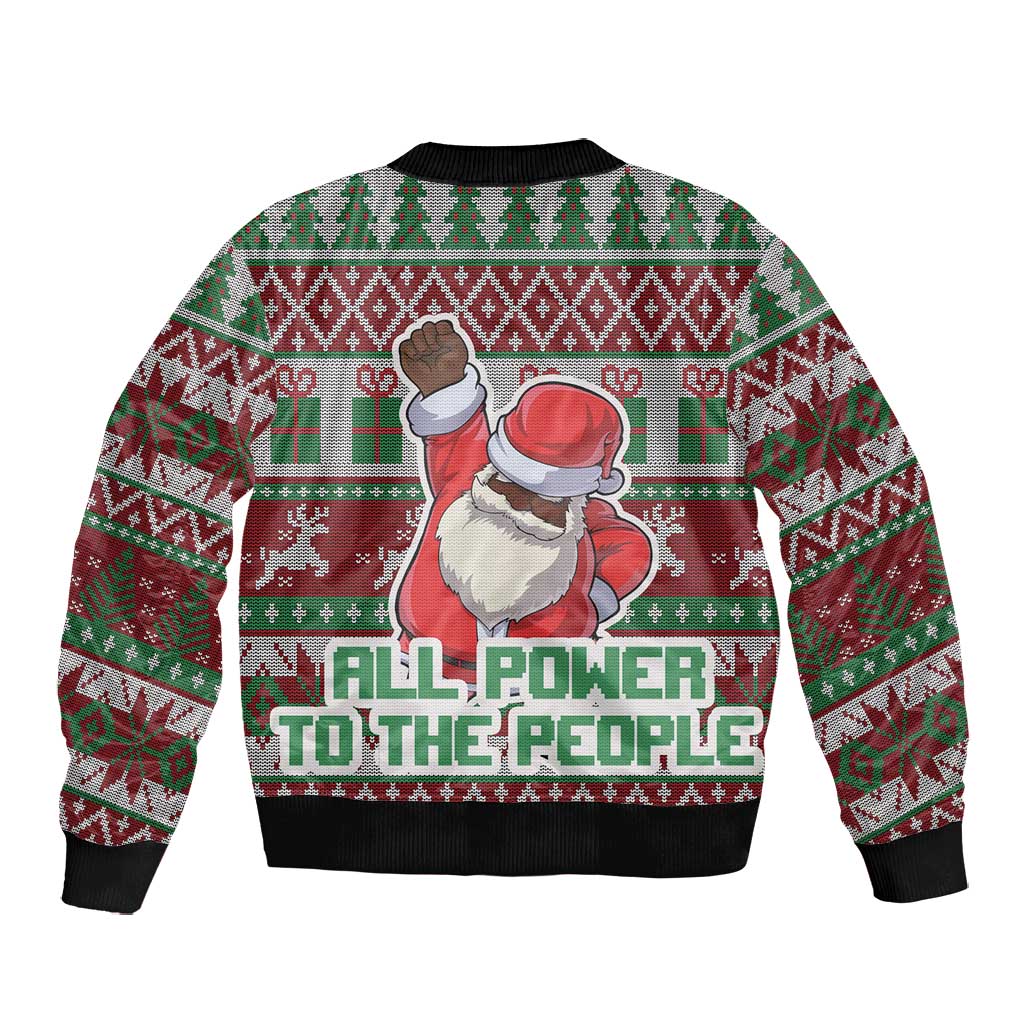 Black Santa Fist Christmas Africa Bomber Jacket All Power to the People