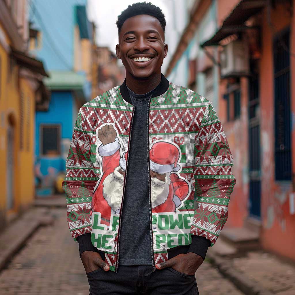 Black Santa Fist Christmas Africa Bomber Jacket All Power to the People