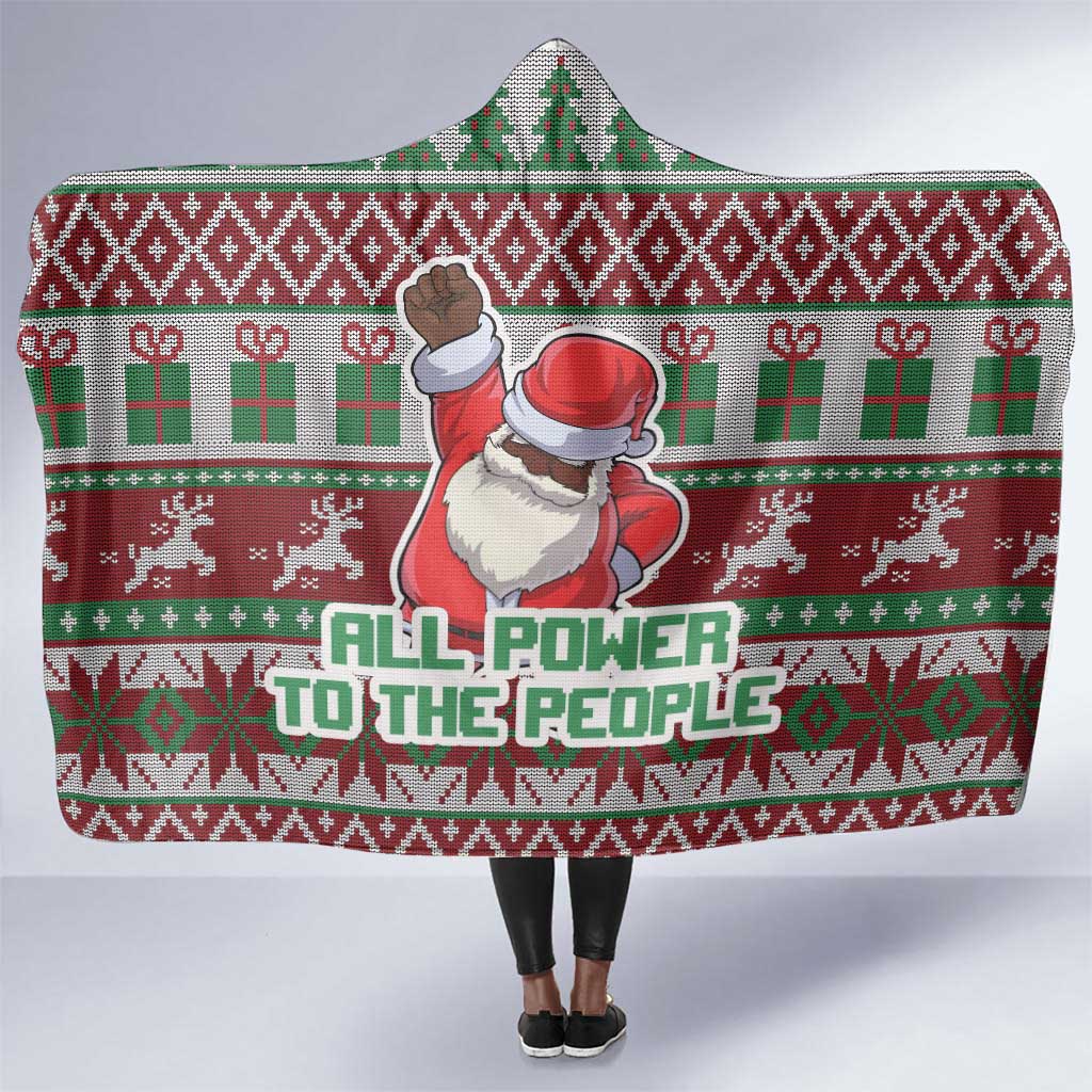 Black Santa Fist Christmas Africa Hooded Blanket All Power to the People