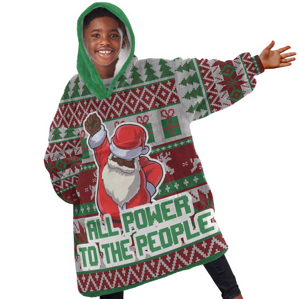 Black Santa Fist Christmas Africa Kid Wearable Blanket Hoodie All Power to the People