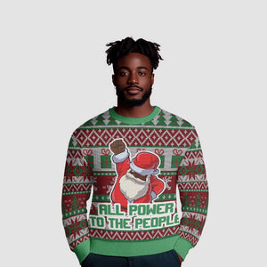 Black Santa Fist Christmas Africa Ugly Christmas Sweater All Power to the People