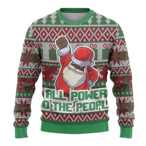 Black Santa Fist Christmas Africa Ugly Christmas Sweater All Power to the People