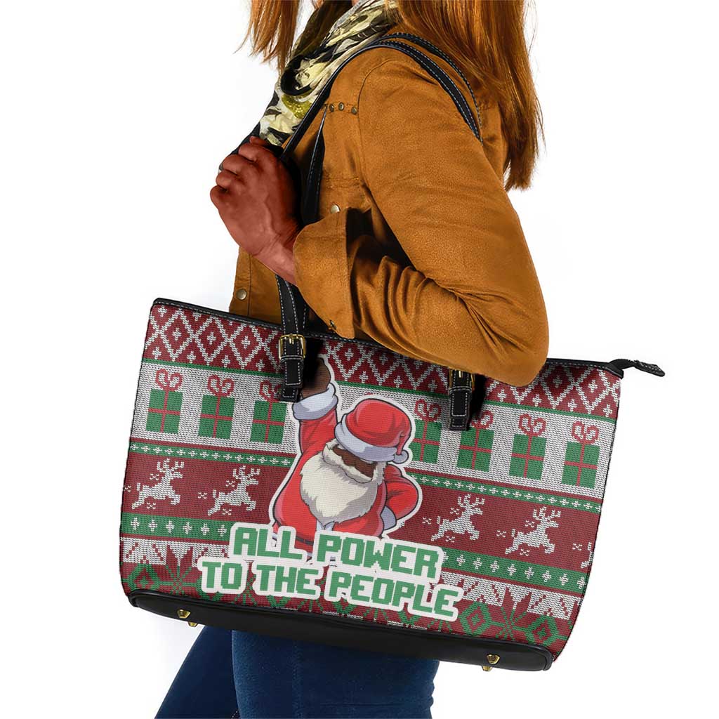 Black Santa Fist Christmas Africa Leather Tote Bag All Power to the People