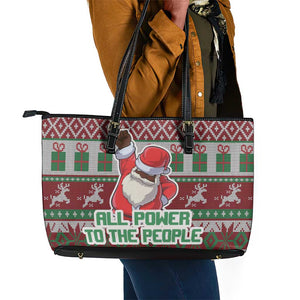 Black Santa Fist Christmas Africa Leather Tote Bag All Power to the People