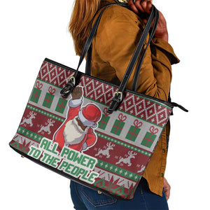 Black Santa Fist Christmas Africa Leather Tote Bag All Power to the People